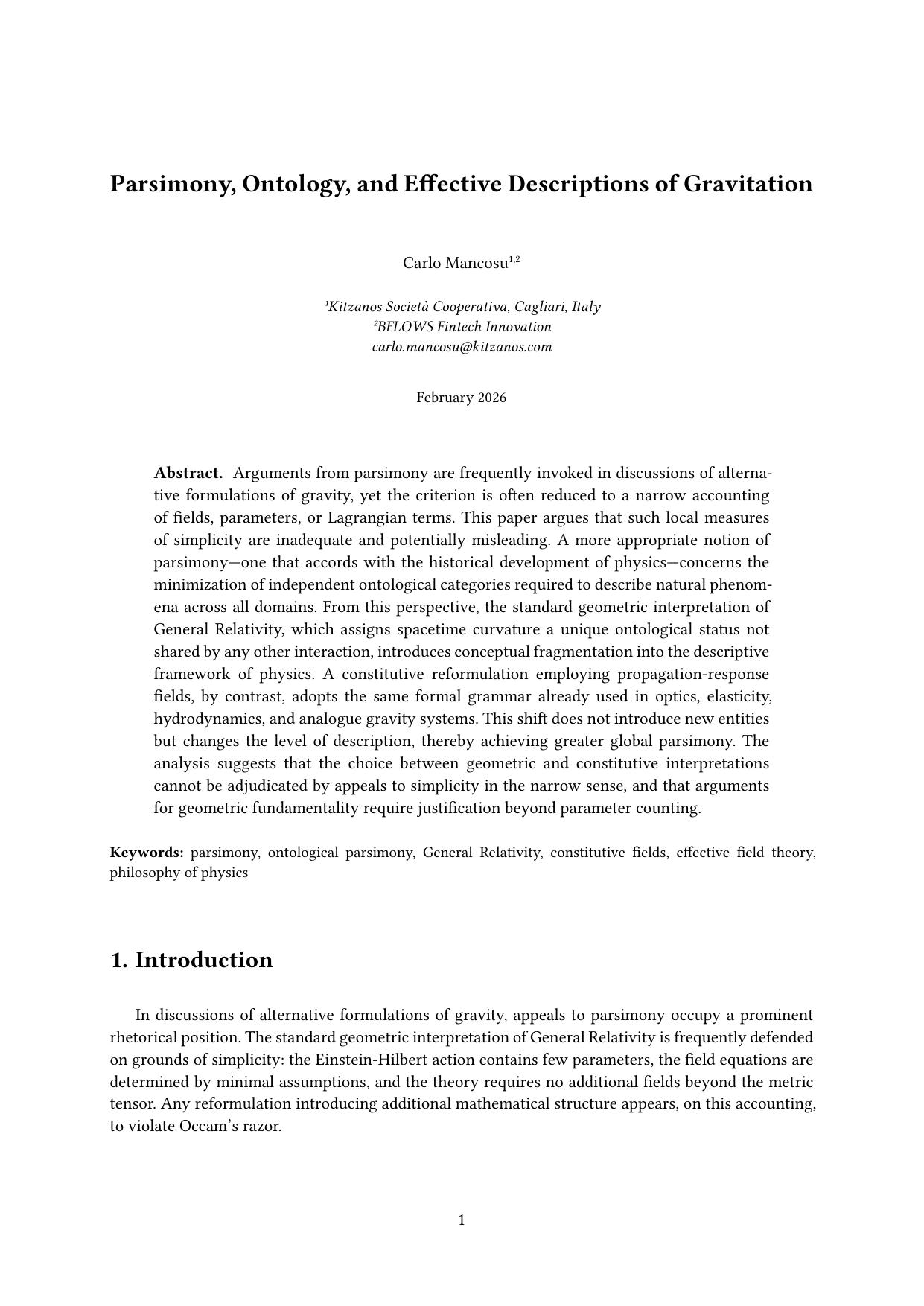 Parsimony, Ontology, and Effective Descriptions of Gravitation