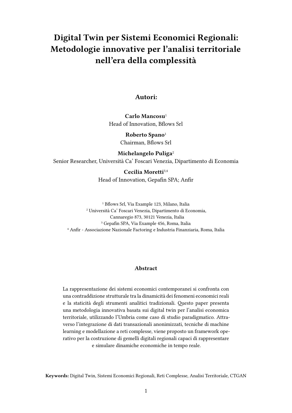 Digital Twin per Sistemi Economici Regionali: Metodologie innovative per l’analisi territoriale nell’era della complessità