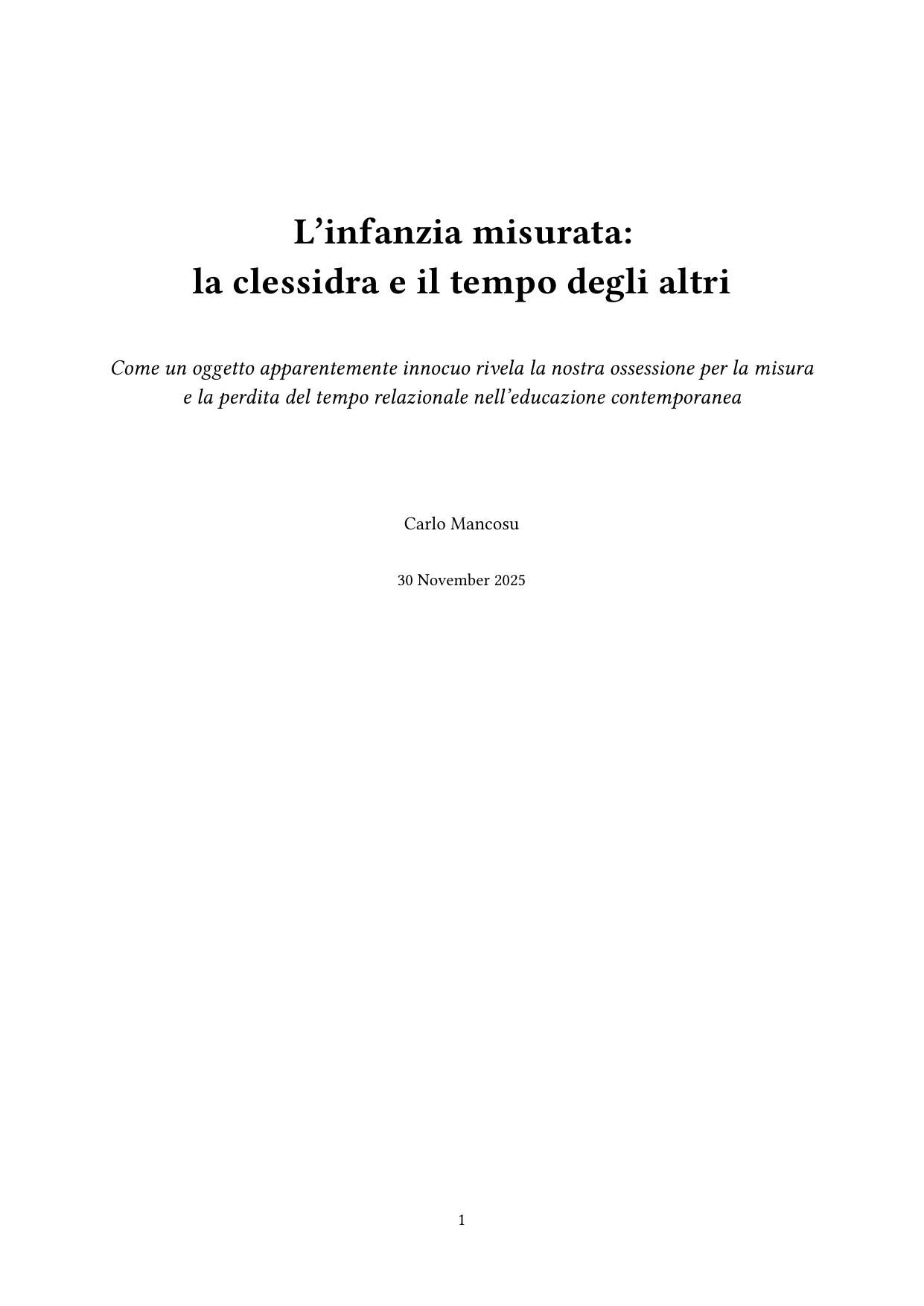 L'infanzia misurata: la clessidra e il tempo degli altri