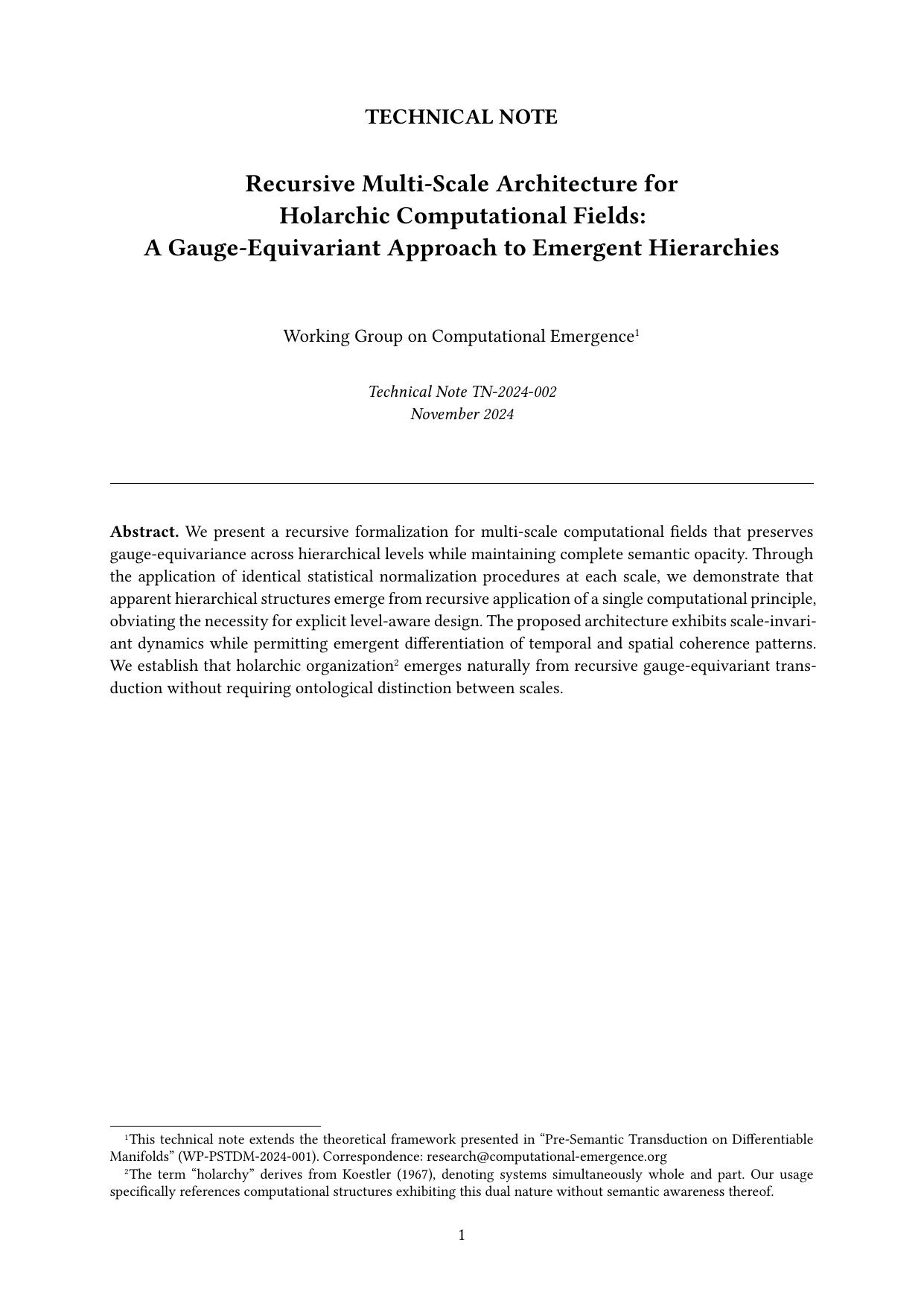 Recursive Multi-Scale Architecture for Holarchic Computational Fields: A Gauge-Equivariant Approach to Emergent Hierarchies