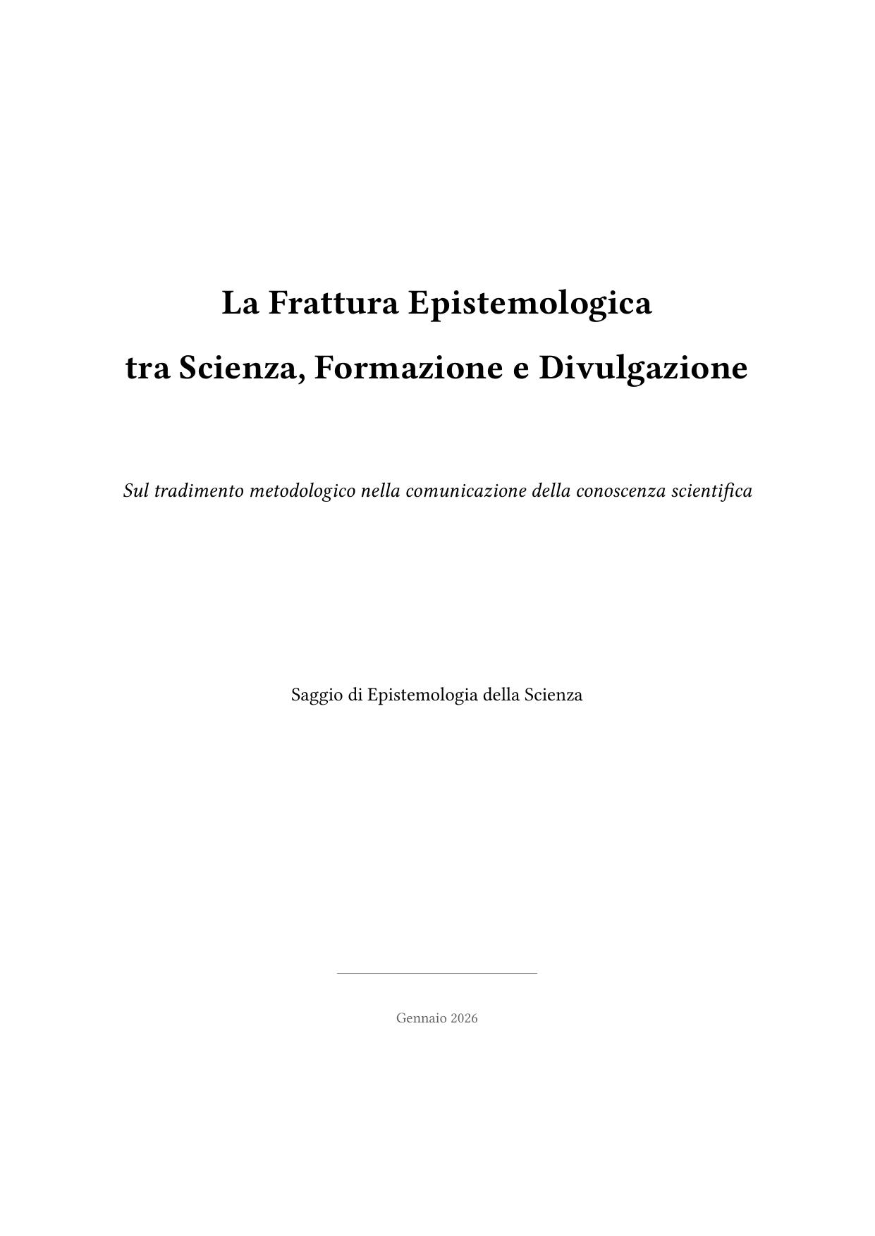 La Frattura Epistemologica tra Scienza, Formazione e Divulgazione