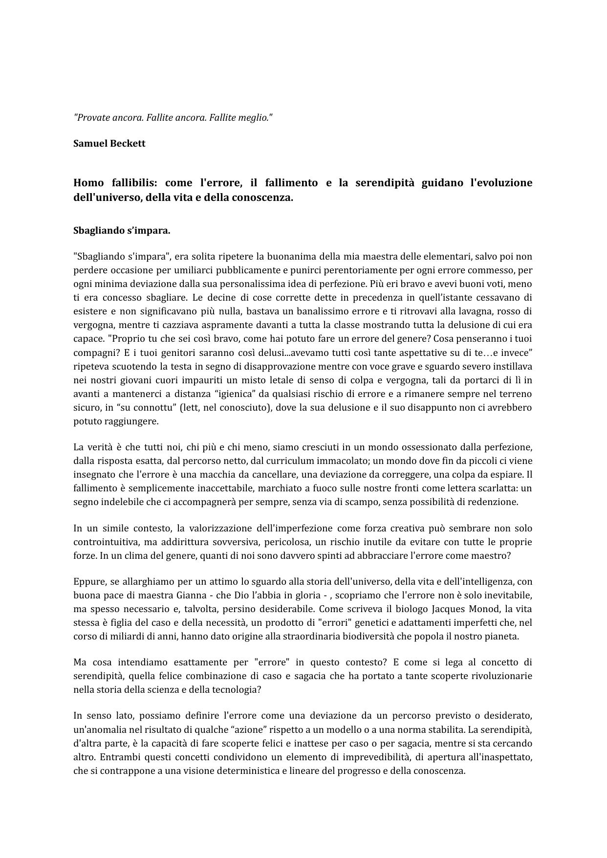 Homo fallibilis: come l'errore, il fallimento e la serendipità guidano l'evoluzione dell'universo, della vita e della conoscenza
